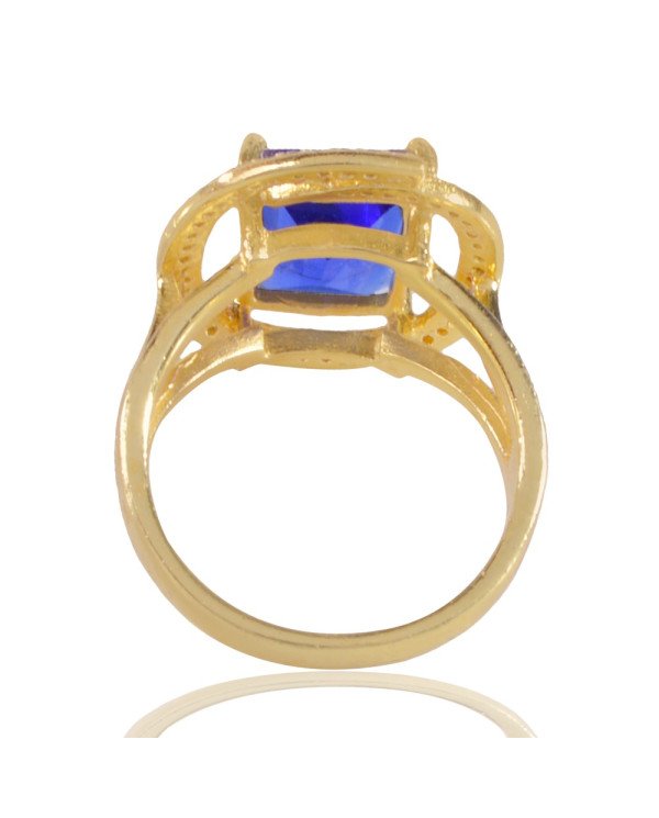 Tanzanite Gemstone and White Cubic Zirconia Yellow Gold Plated Designer Ring