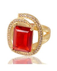 Red Gemstone and White Cubic Zirconia Yellow Gold Plated Designer Ring