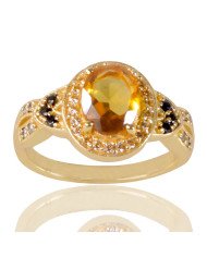 Yellow Gemstone Black Spinal Stone and White Cubic Zirconia Yellow Gold Plated Designer Ring