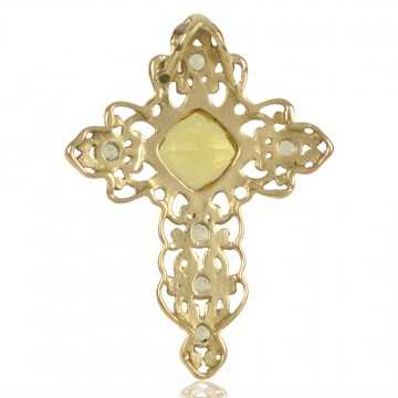Yellow Gemstone Gold Plated Fashionable Cross Pendant| Jewels Artisan