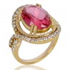 Pink Gemstone and White Cubic Zirconia Yellow Gold Plated Designer Ring