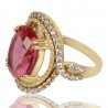 Pink Gemstone and White Cubic Zirconia Yellow Gold Plated Designer Ring