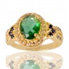 Light Green Gemstone Black Spinal Stone and White Cubic Zirconia Ring
