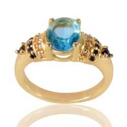 Sky Blue Gemstone Black Spinal Stone and White Cubic Zirconia Ring