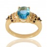 Sky Blue Gemstone Black Spinal Stone and White Cubic Zirconia Ring