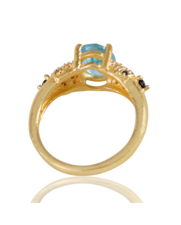 Sky Blue Gemstone Black Spinal Stone and White Cubic Zirconia Ring