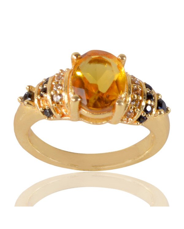 Yellow Gemstone Black Spinal Stone and White Cubic Zirconia Ring