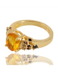 Yellow Gemstone Black Spinal Stone and White Cubic Zirconia Ring