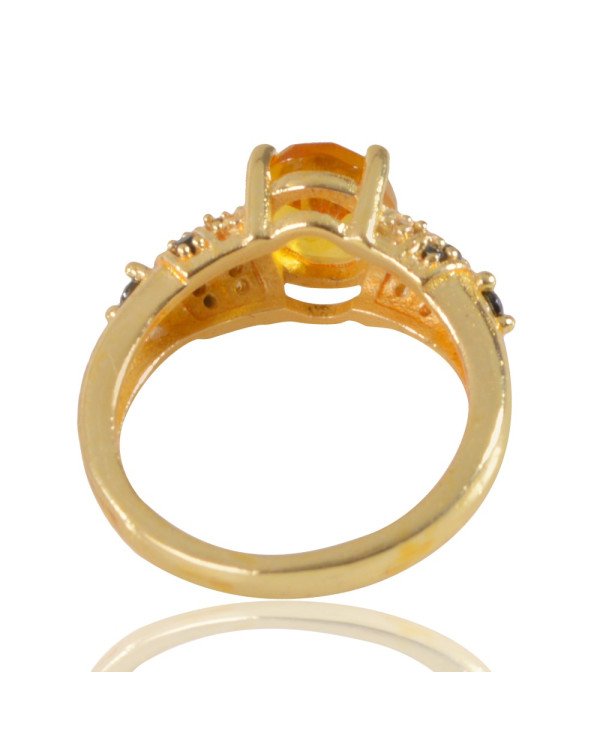 Yellow Gemstone Black Spinal Stone and White Cubic Zirconia Ring
