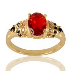 Red Gemstone Black Spinal Stone and White Cubic Zirconia Ring