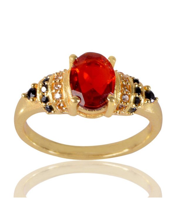 Red Gemstone Black Spinal Stone and White Cubic Zirconia Ring