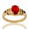 Red Gemstone Black Spinal Stone and White Cubic Zirconia Ring
