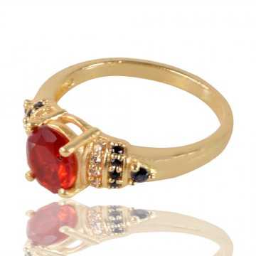 Red Gemstone Black Spinal Stone and White Cubic Zirconia Ring