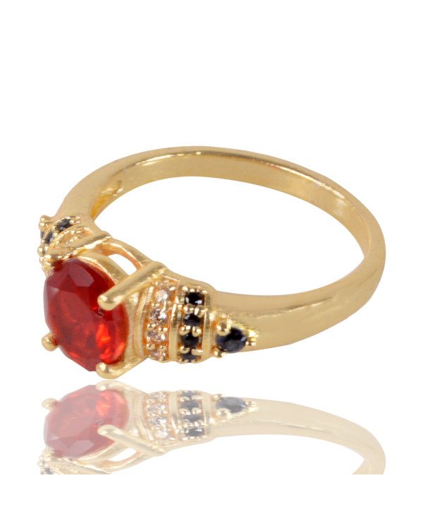 Red Gemstone Black Spinal Stone and White Cubic Zirconia Ring