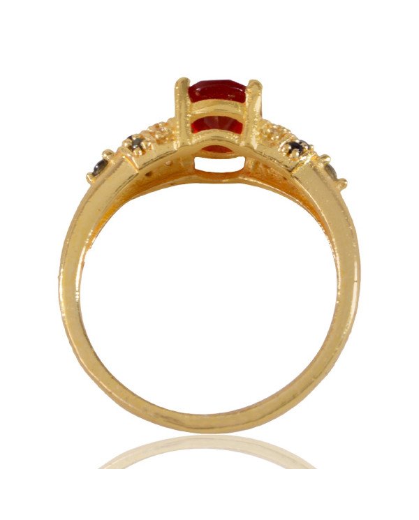 Red Gemstone Black Spinal Stone and White Cubic Zirconia Ring