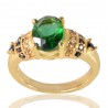 Light Green Gemstone Black Spinal Stone and White Cubic Zirconia Gold Plated Ring