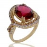 Red Gemstone and White Cubic Zirconia Yellow Gold Plated Designer Ring| Jewels Artisan