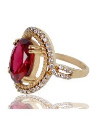 Red Gemstone and White Cubic Zirconia Yellow Gold Plated Designer Ring| Jewels Artisan
