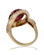 Red Gemstone and White Cubic Zirconia Yellow Gold Plated Designer Ring| Jewels Artisan
