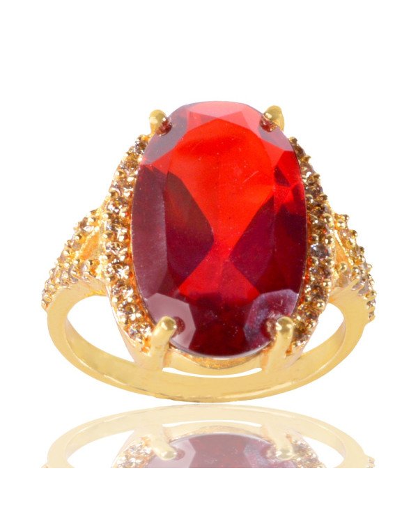 Red Gemstone White Cubic Zirconia Gold Plated Ring by Jewels Artisan