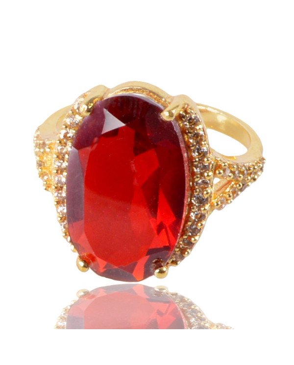 Red Gemstone White Cubic Zirconia Gold Plated Ring by Jewels Artisan