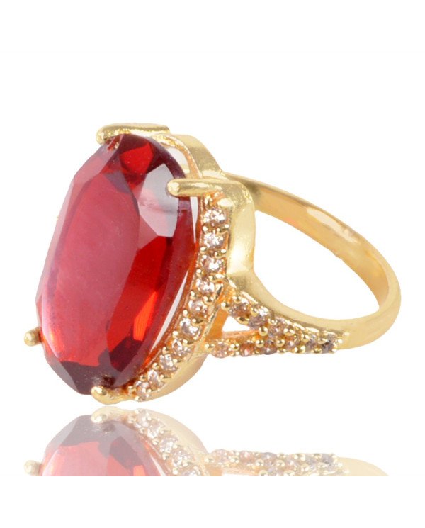 Red Gemstone White Cubic Zirconia Gold Plated Ring by Jewels Artisan
