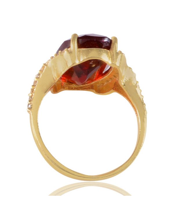 Red Gemstone White Cubic Zirconia Gold Plated Ring by Jewels Artisan