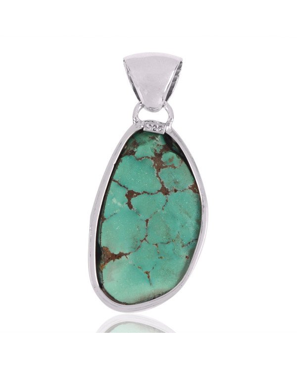 Natural Tibetan Turquoise Gemstone 925 Sterling Silver Cluster Pendant| Jewels Artisan