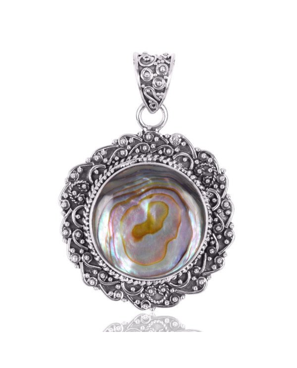 Natural Abalone Shell Gemstone 925 Sterling Silver Pendant| Jewels Artisan