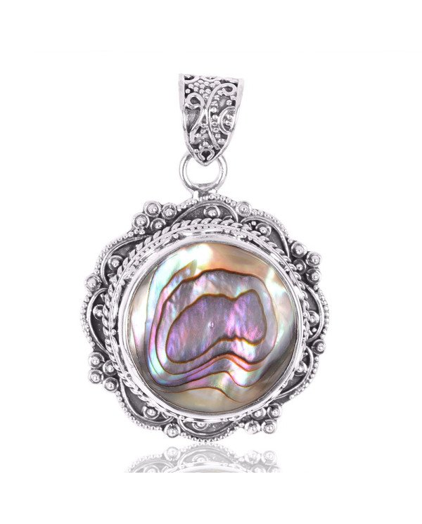 Natural Abalone Shell Gemstone 925 Sterling Silver Statement Pendant| Jewels Artisan