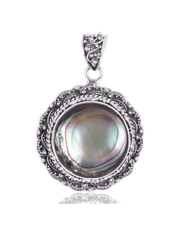 Natural Abalone Shell Gemstone 925 Sterling Silver Statement Pendant| Jewels Artisan