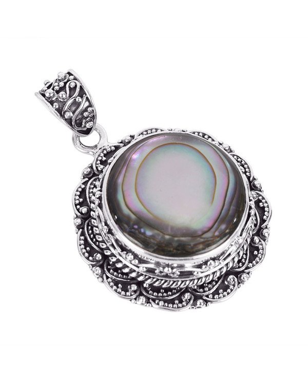 Natural Abalone Shell Gemstone 925 Sterling Silver Statement Pendant| Jewels Artisan