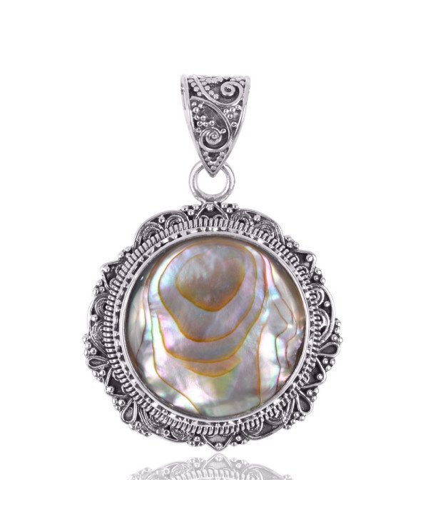 Natural Abalone Shell Gemstone 925 Sterling Silver Pendant| Jewels Artisan
