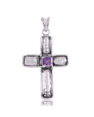 Natural Amethyst Gemstone 925 Sterling Silver Cross Pendant| Jewels Artisan