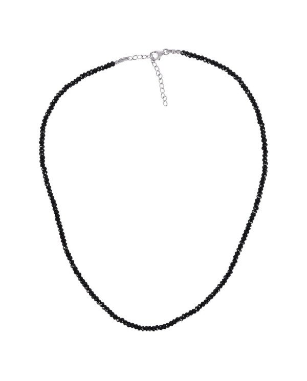 Black Spinel Beads Necklace | 925 Sterling Silver Handmade Jewelry