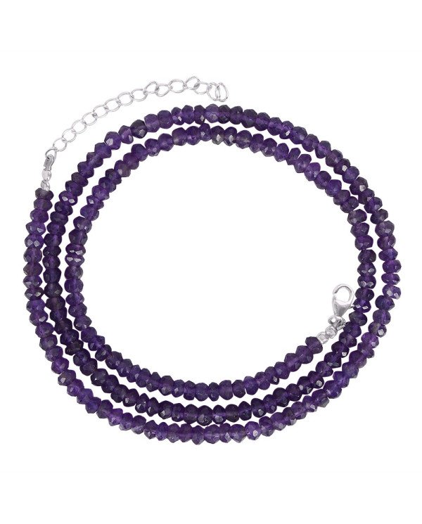 Amethyst Beads Gemstone 925 Sterling Silver Necklace| Jewels Artisan.