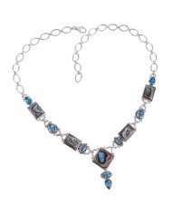 Abalone Shell Swiss Blue Topaz Gemstone 925 Sterling Silver Necklace.