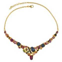 Natural Tabasco Geode And Tourmaline Gemstone 925 Sterling Silver Necklace| Jewels Artisan