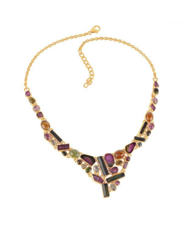 Multi Tourmaline Necklace | Gold Plated 925 Silver Handmade Jewelry