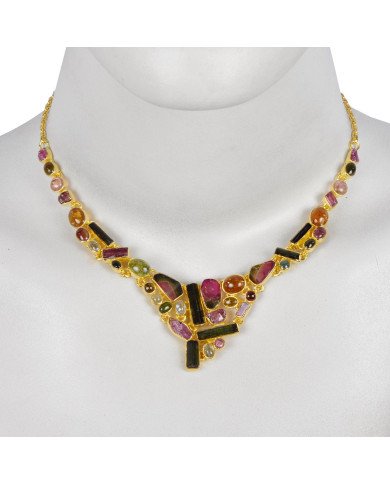 Multi Tourmaline Necklace | Gold Plated 925 Silver Handmade Jewelry