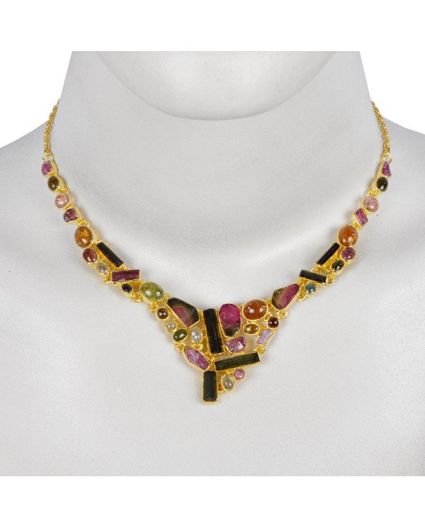 Multi Tourmaline Necklace | Gold Plated 925 Silver Handmade Jewelry