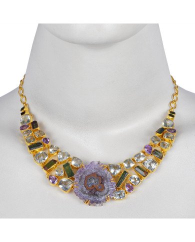 Amethyst & Tourmaline Necklace | 925 Sterling Silver Gemstone Jewelry