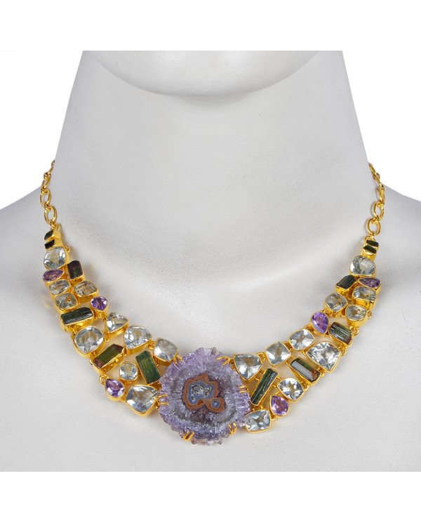 Amethyst & Tourmaline Necklace | 925 Sterling Silver Gemstone Jewelry