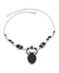 Natural Black Onyx And Multigemstone 925 Sterling Silver Cluster Necklace| Jewels Artisan