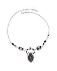 Natural Black Onyx And Multigemstone 925 Sterling Silver Cluster Necklace| Jewels Artisan