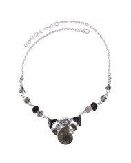 Natural Green Amethyst Pyarite Ammonite And Multigemstone 925 Sterling Silver Necklace| Jewels Artisan