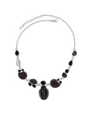Natural Hematite Ammonite Black Onyx And Tektite Gemstone 925 Sterling Silver Necklace| Jewels Artisan