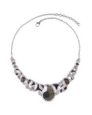 Natural Crystal Moldavite And Multigemstone 925 Sterling Silver Necklace| Jewels Artisan