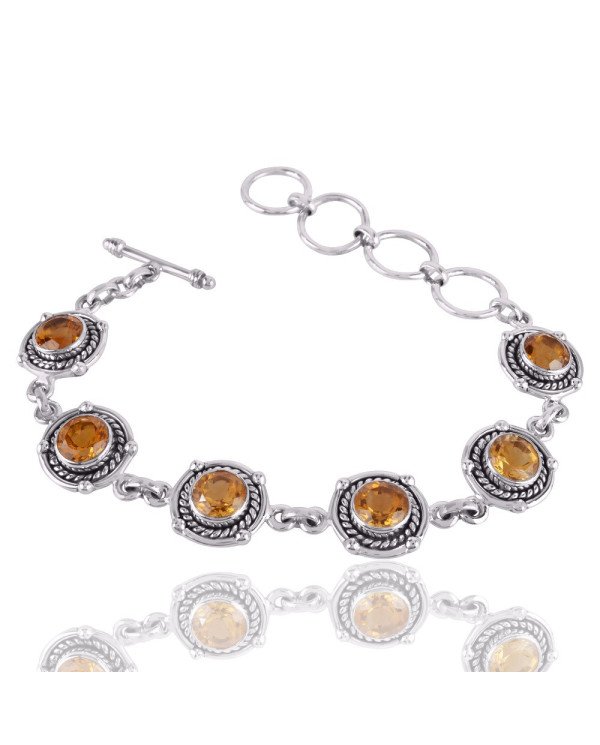 Natural Citrine Gemstone 925 Sterling Silver Bracelet| Jewels Artisan