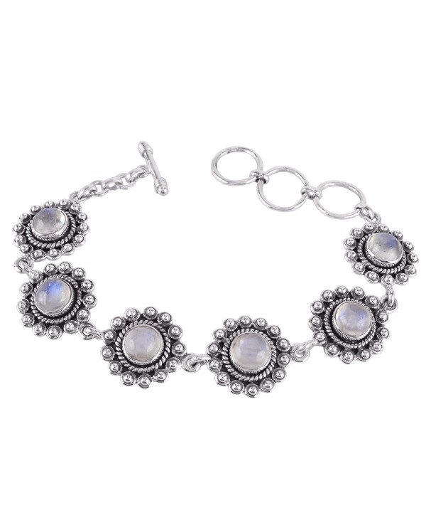 Natural Rainbow Moonstone Gemstone 925 Sterling Silver Bracelet| Jewels Artisan